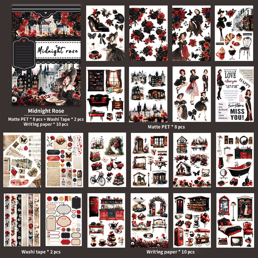 Midnight Rose · PET & Washi · Sticker & Paper Kit